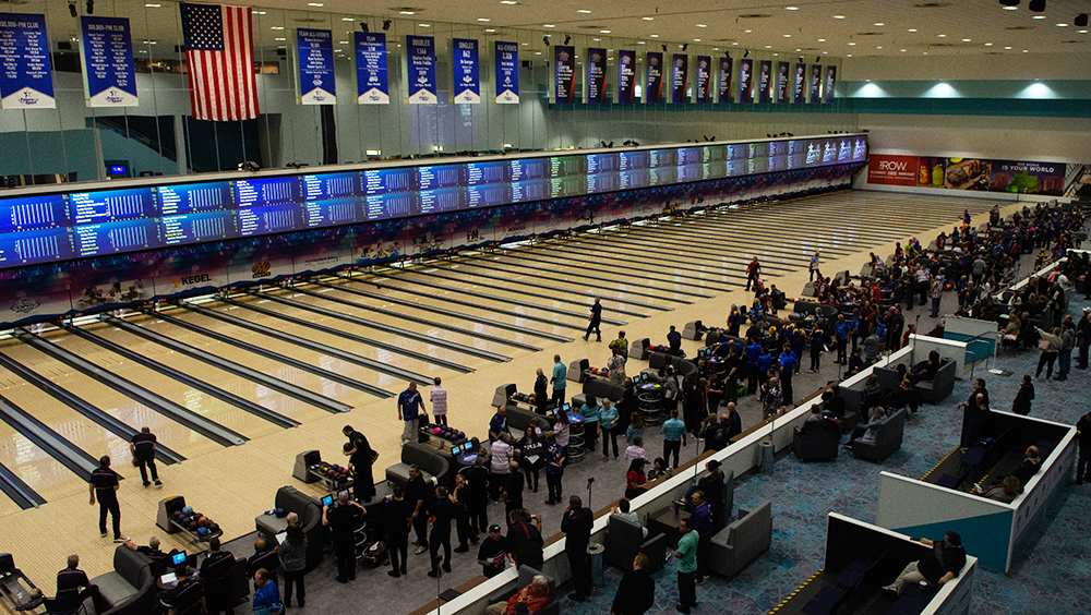 Competition at the Open Championships from the National Bowling Stadium
